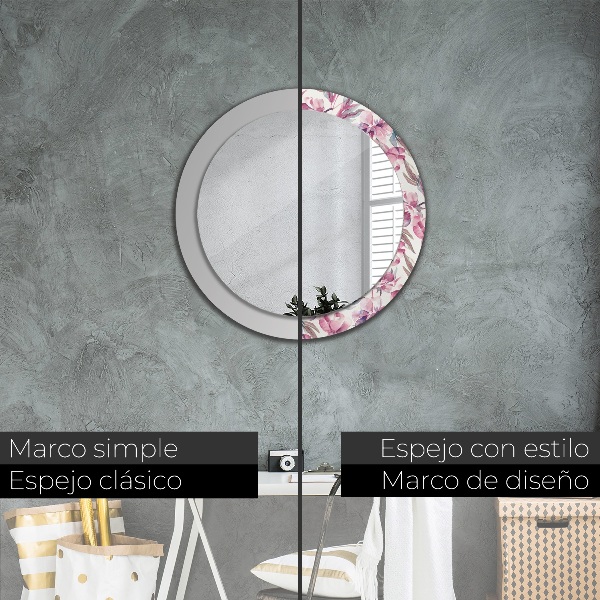Miroir rond avec décoration Fleurs pivoines