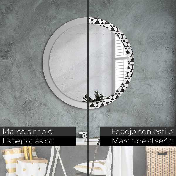 Miroir rond avec décoration Triangles de géométrie