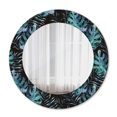 Miroir rond avec décoration Feuilles exotiques