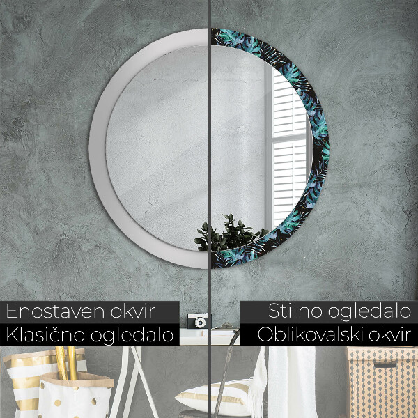 Miroir rond avec décoration Feuilles exotiques