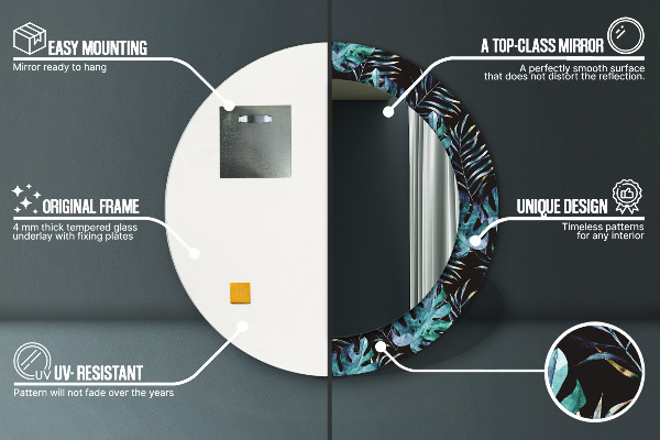 Miroir rond avec décoration Feuilles exotiques