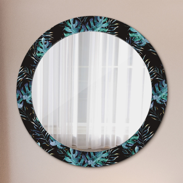 Miroir rond avec décoration Feuilles exotiques
