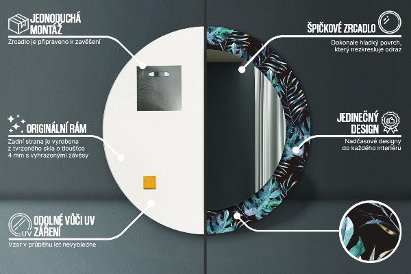 Miroir rond avec décoration Feuilles exotiques