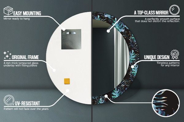 Miroir rond avec décoration Feuilles exotiques