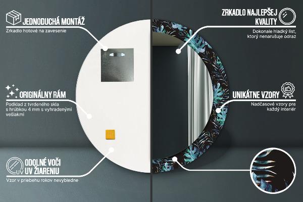 Miroir rond avec décoration Feuilles exotiques