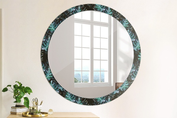 Miroir rond avec décoration Feuilles exotiques