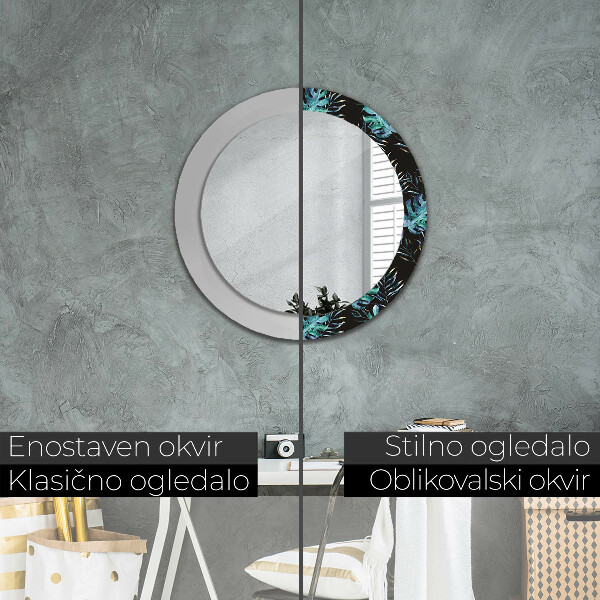 Miroir rond avec décoration Feuilles exotiques