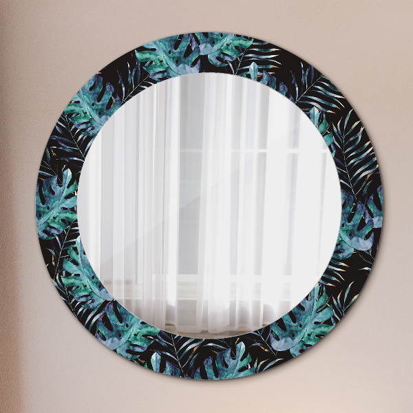 Miroir rond avec décoration Feuilles exotiques