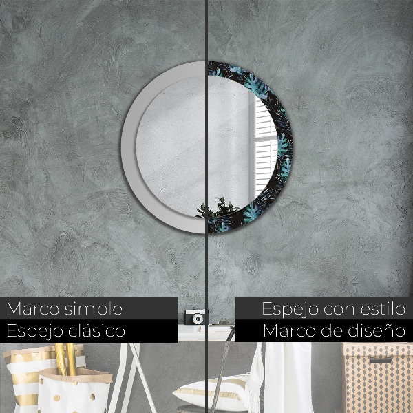 Miroir rond avec décoration Feuilles exotiques