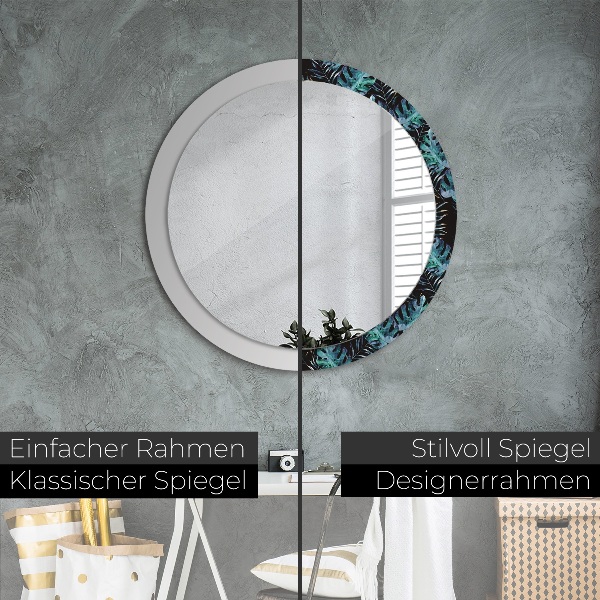 Miroir rond avec décoration Feuilles exotiques