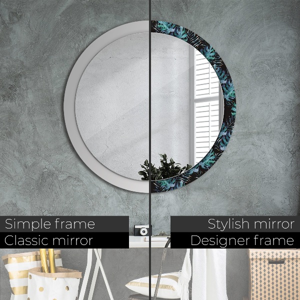 Miroir rond avec décoration Feuilles exotiques