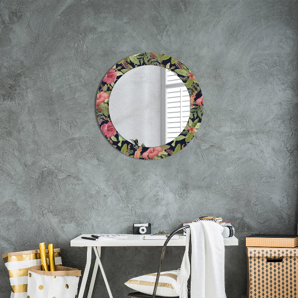 Miroir rond avec décoration Fleurs d'hibiscus