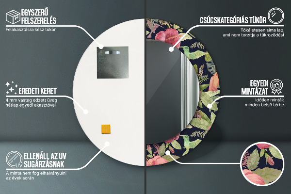 Miroir rond avec décoration Fleurs d'hibiscus