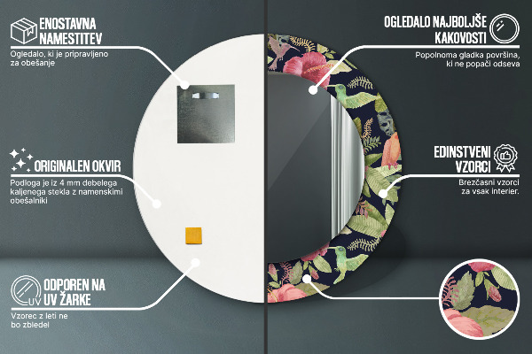 Miroir rond avec décoration Fleurs d'hibiscus