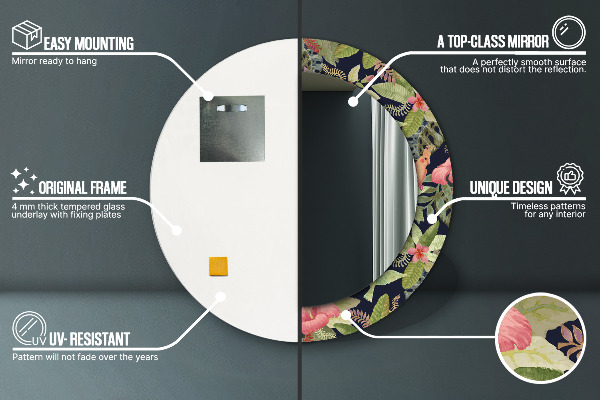 Miroir rond avec décoration Fleurs d'hibiscus