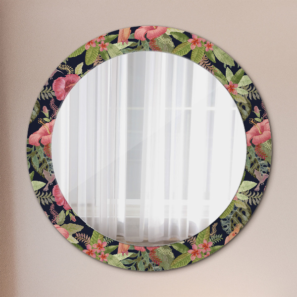 Miroir rond avec décoration Fleurs d'hibiscus