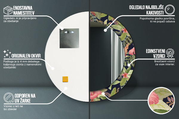 Miroir rond avec décoration Fleurs d'hibiscus