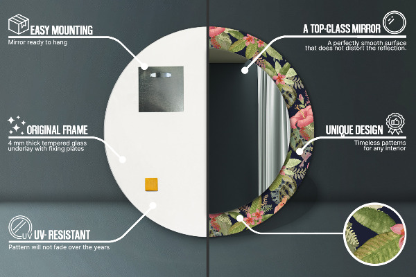 Miroir rond avec décoration Fleurs d'hibiscus