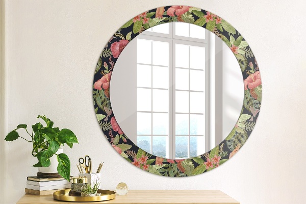 Miroir rond avec décoration Fleurs d'hibiscus