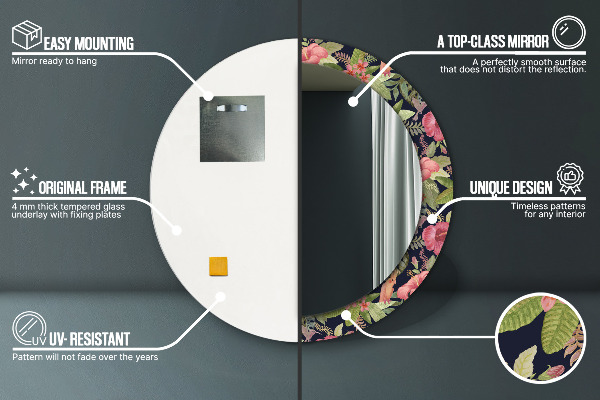 Miroir rond avec décoration Fleurs d'hibiscus