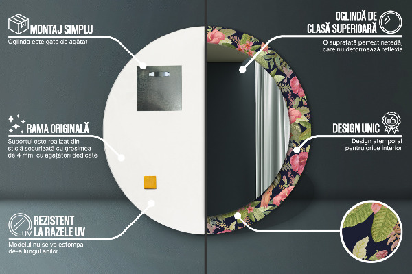 Miroir rond avec décoration Fleurs d'hibiscus