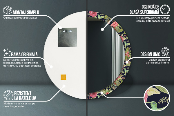 Miroir rond avec décoration Fleurs d'hibiscus