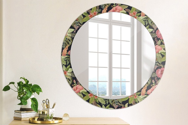 Miroir rond avec décoration Fleurs d'hibiscus