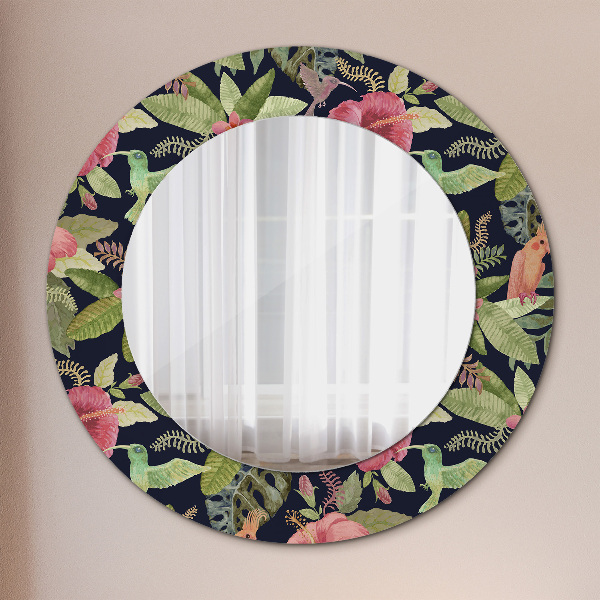 Miroir rond avec décoration Fleurs d'hibiscus