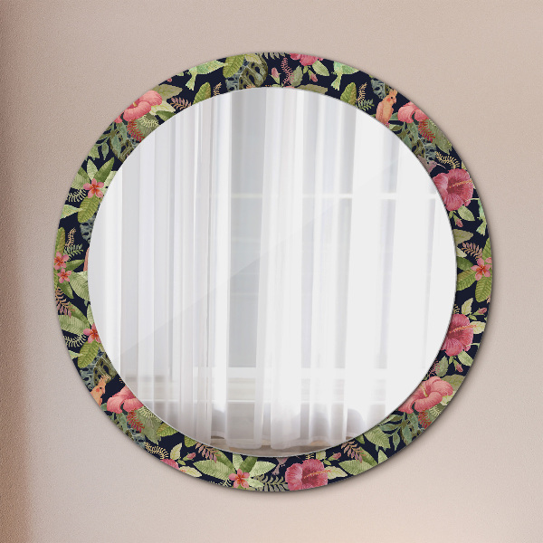 Miroir rond avec décoration Fleurs d'hibiscus