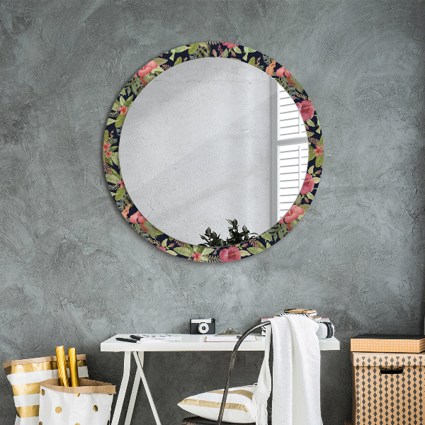 Miroir rond avec décoration Fleurs d'hibiscus
