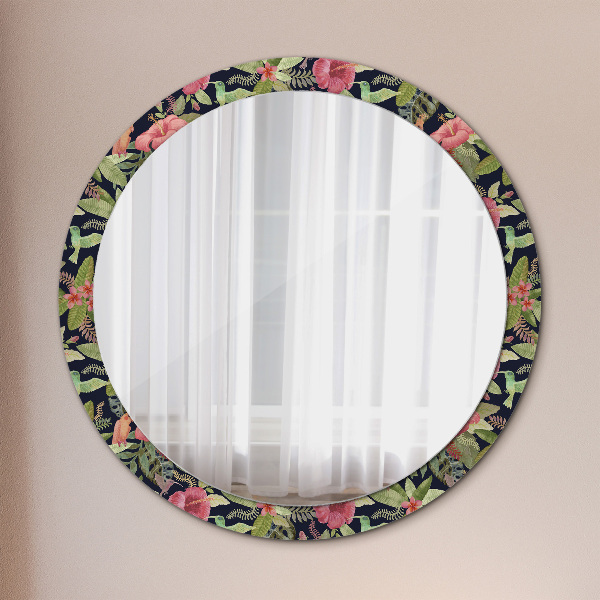 Miroir rond avec décoration Fleurs d'hibiscus