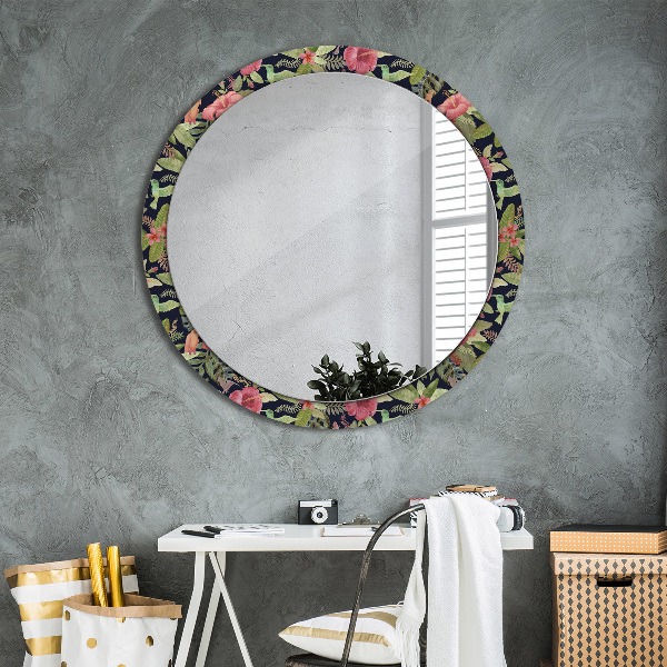 Miroir rond avec décoration Fleurs d'hibiscus