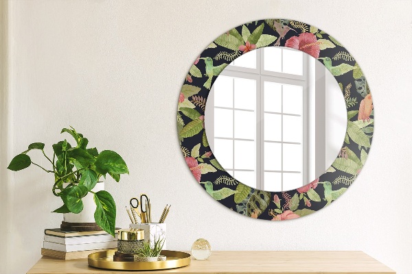 Miroir rond avec décoration Fleurs d'hibiscus