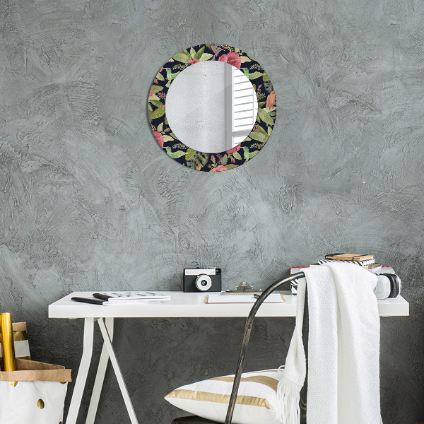 Miroir rond avec décoration Fleurs d'hibiscus