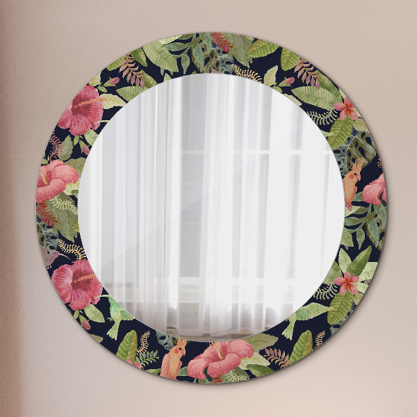 Miroir rond avec décoration Fleurs d'hibiscus