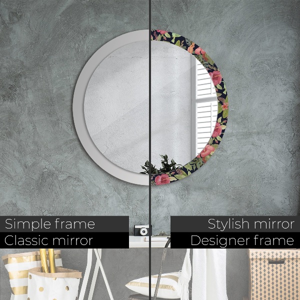 Miroir rond avec décoration Fleurs d'hibiscus