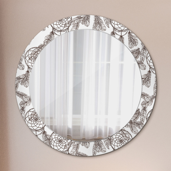 Miroir rond avec décoration Plumes de dreamcatcher