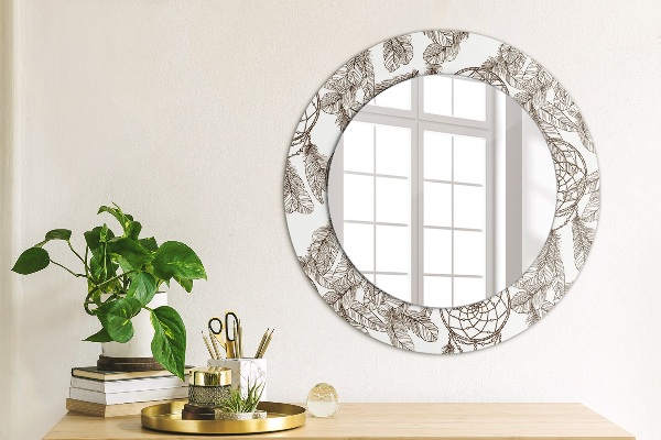 Miroir rond avec décoration Plumes de dreamcatcher