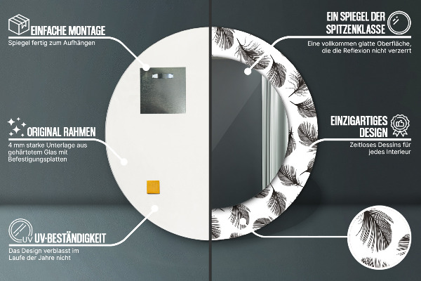 Miroir rond imprimé Plumes