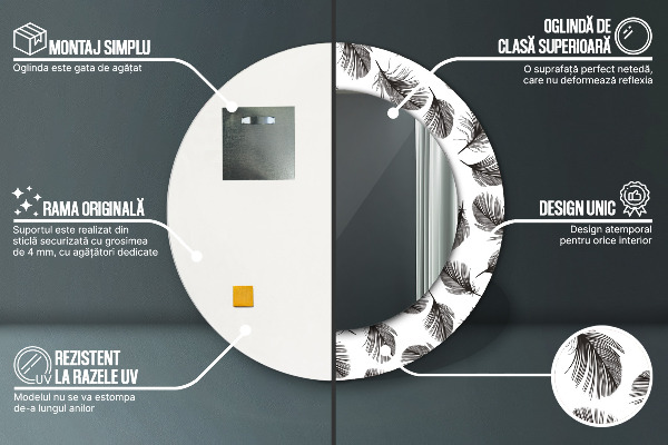 Miroir rond imprimé Plumes