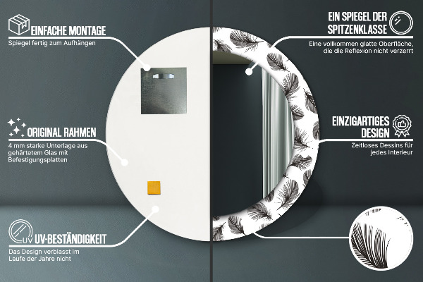 Miroir rond imprimé Plumes