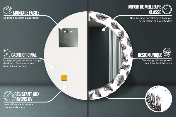 Miroir rond imprimé Plumes