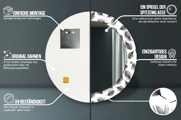 Miroir rond imprimé Plumes