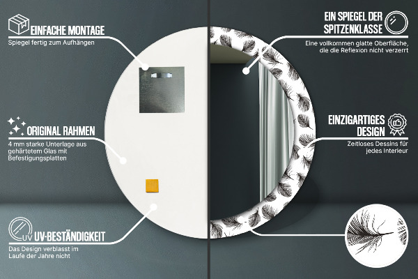 Miroir rond imprimé Plumes