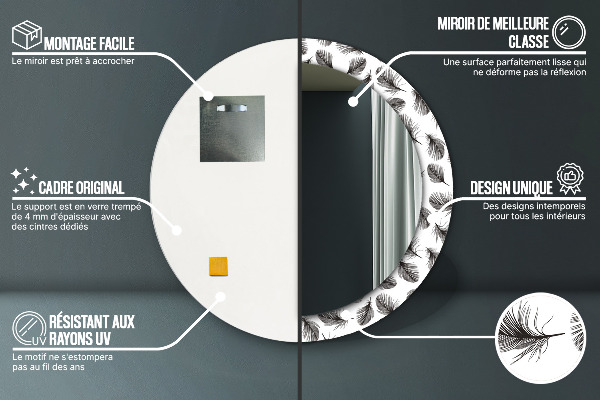 Miroir rond imprimé Plumes