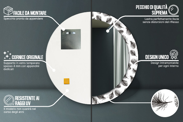 Miroir rond imprimé Plumes