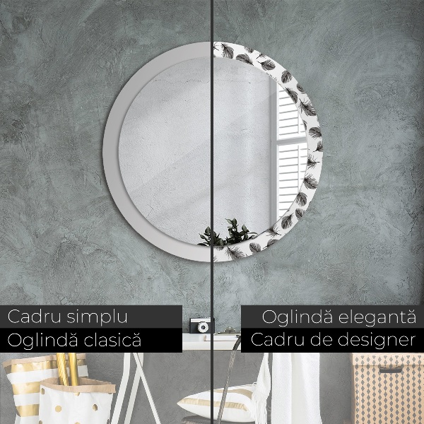 Miroir rond imprimé Plumes