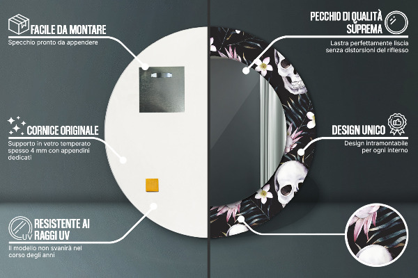 Miroir rond imprimé Fleurs du crâne