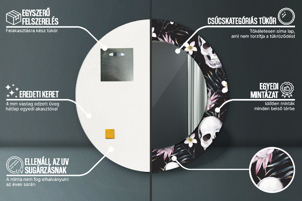 Miroir rond imprimé Fleurs du crâne