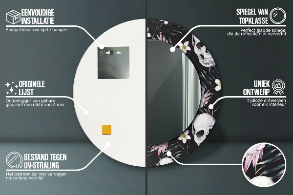 Miroir rond imprimé Fleurs du crâne